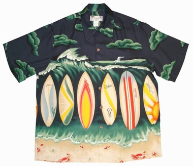 Original Hawaiihemd - Longboard Surfbrett - Schwarz - Kamehameha