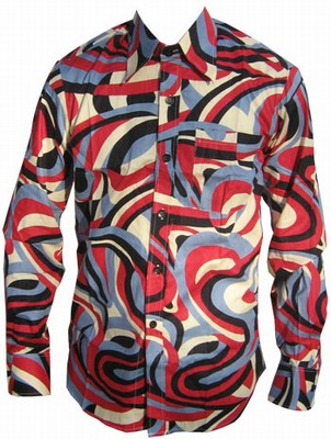 Retrohemd - Psychodelic Wave Rot/ Blau - Limited Edition