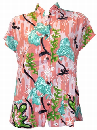 Kalakaua - original Hawaiibluse - Goldfish - Coral