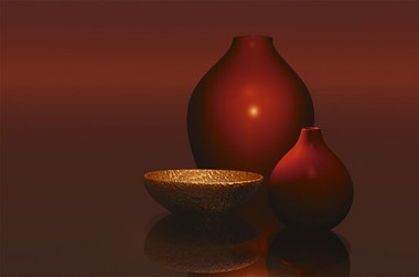 Fototapete - Riesenposter - Trevor Scobie - Red Vases with Bowl