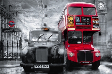 Fototapete - Riesenposter - London - Taxi & Bus - Klicken für grössere Ansicht